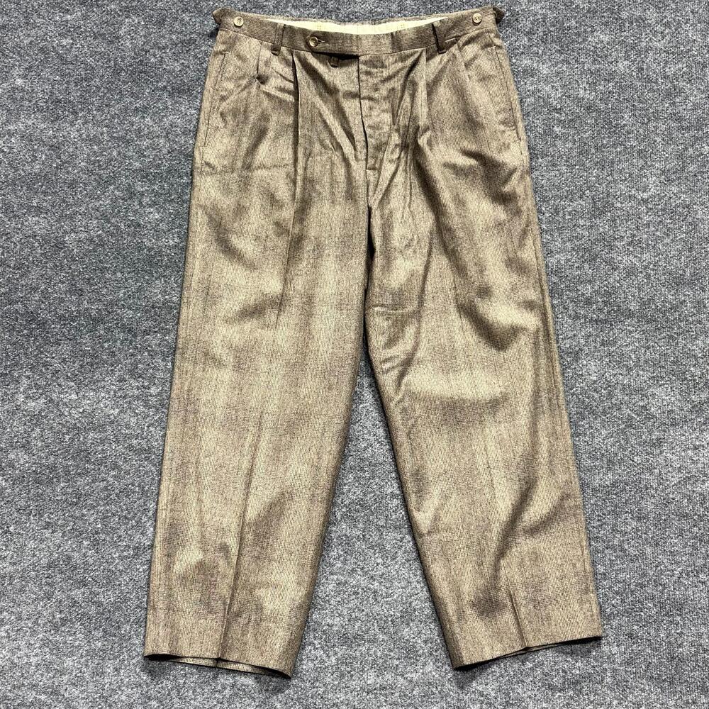 Vintage Austin Reed Dress Pants Mens 33x27.5 Brown Plaid Wool Pleated Tweed USA